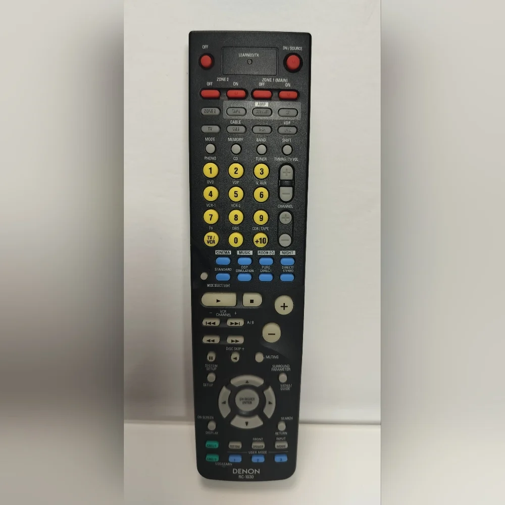 Denon RC-1030 Universal AV Receiver Remote - Black with Yellow & Blue Buttons Pr